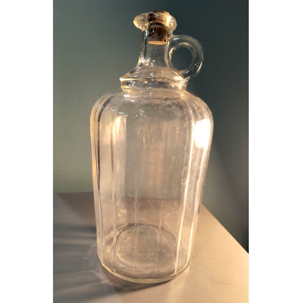 766. Glass Finger Loop Jug Corked with Spout Vintage